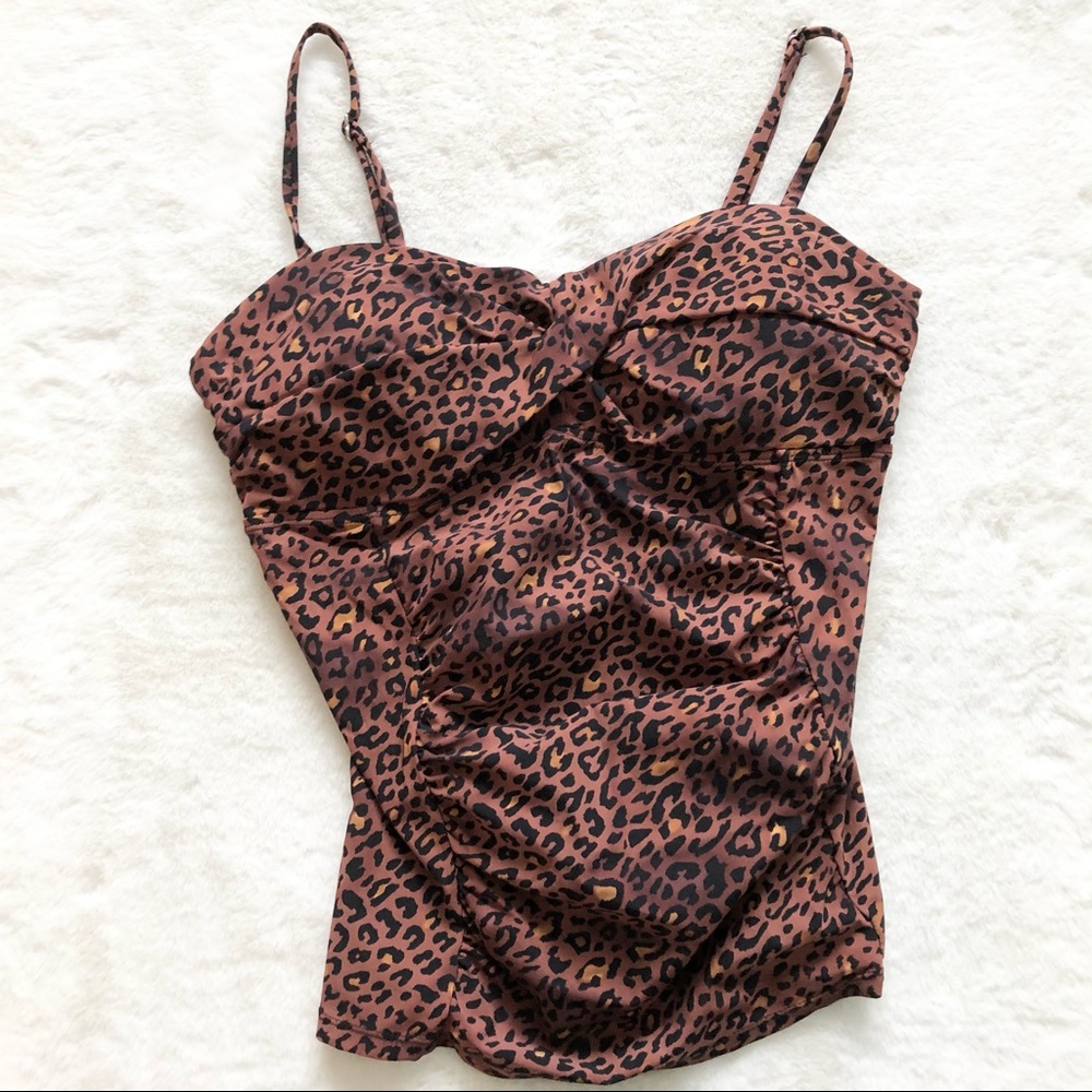 SPANX Assets leopard Cheetah Print Tankini swim top bathing suit